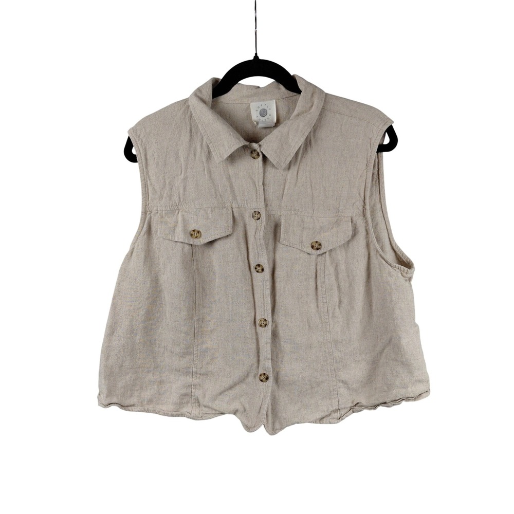 Softly Suited‎ Womens Linen Blend Button Front Vest Oatmeal Beige Collared Small